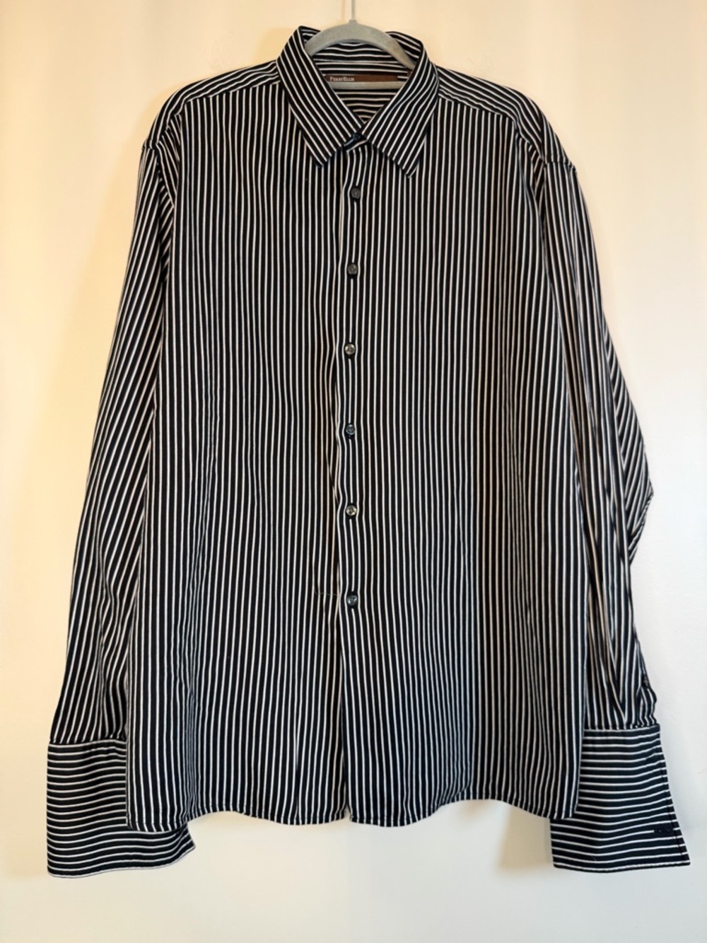 Perry Ellis Men's Black & White Stripe Button-Up Shirt